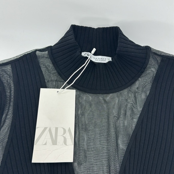 ZARA Women’s Black Mini Body Con with Mesh Sleeves Size M NWT - Picture 8 of 16